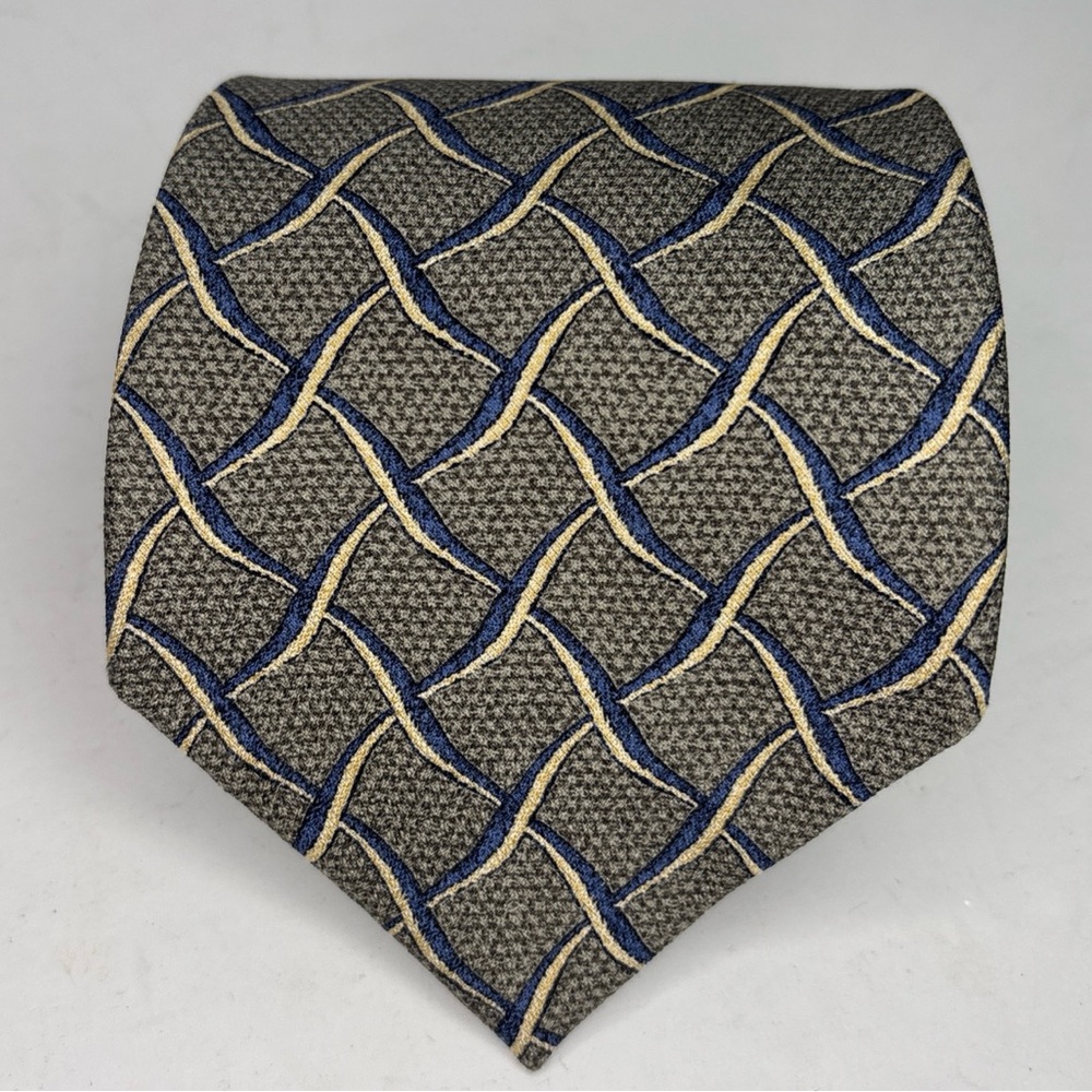 GUESS Silk Tie Geometric Gray Blue Yellow USA 58" Men's Designer Necktie